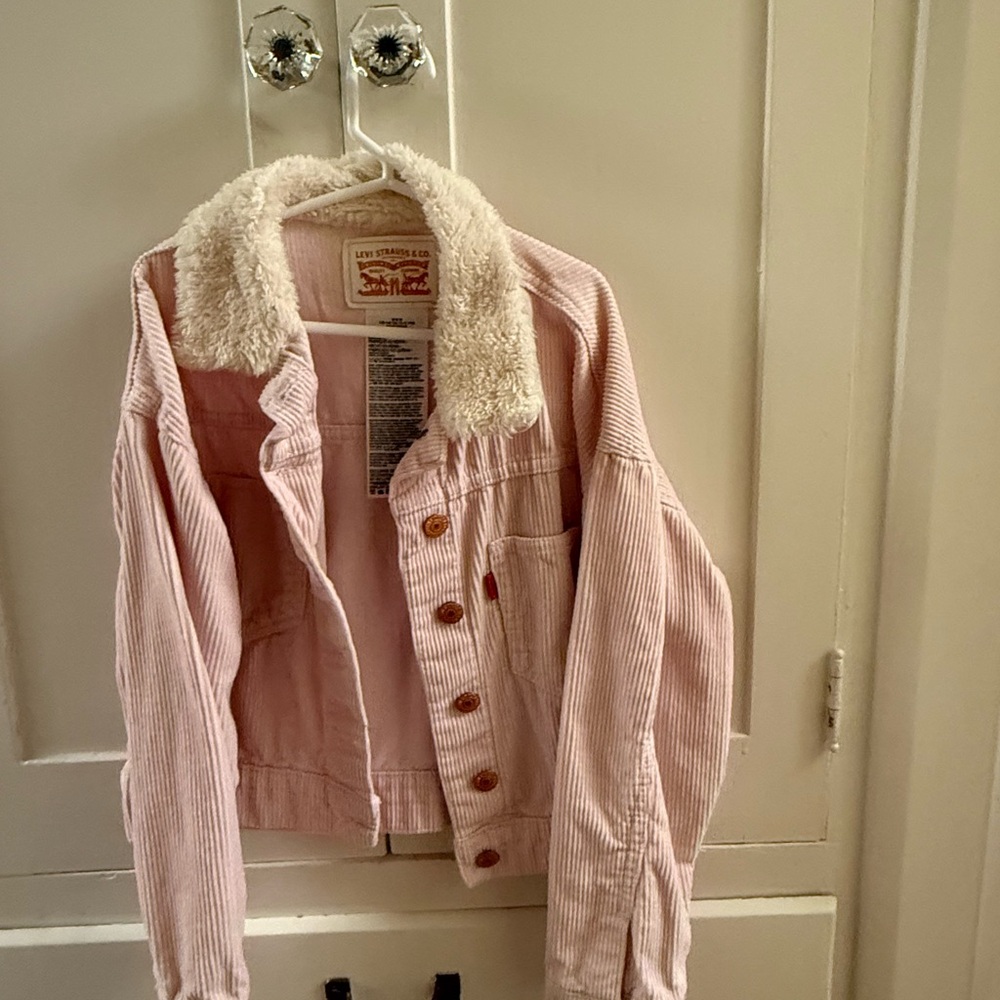 Levi's Pale Pink Corduroy Jacket with Cream Sherpa Collar